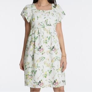 New Adyson Parker Flutter Sleeve White Eyelet Tropical Floral Button Up Dress M